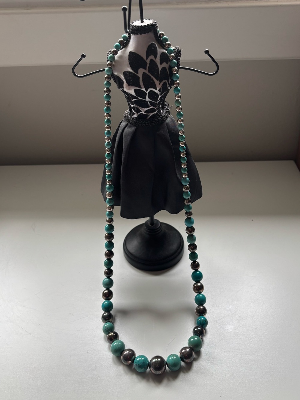 Vintage SX sally C 925 turquoise and silver beaded necklace